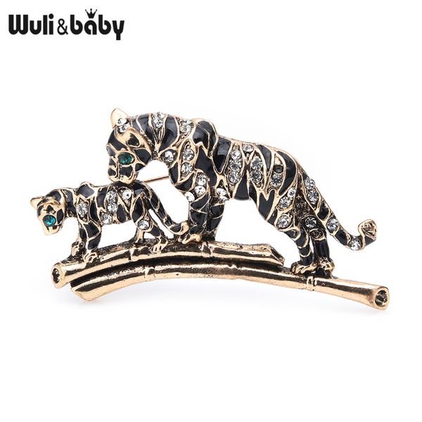 

wuli&baby retro enamel tiger brooches rhinestone mum baby tiger animal causual office brooch pins gifts, Gray