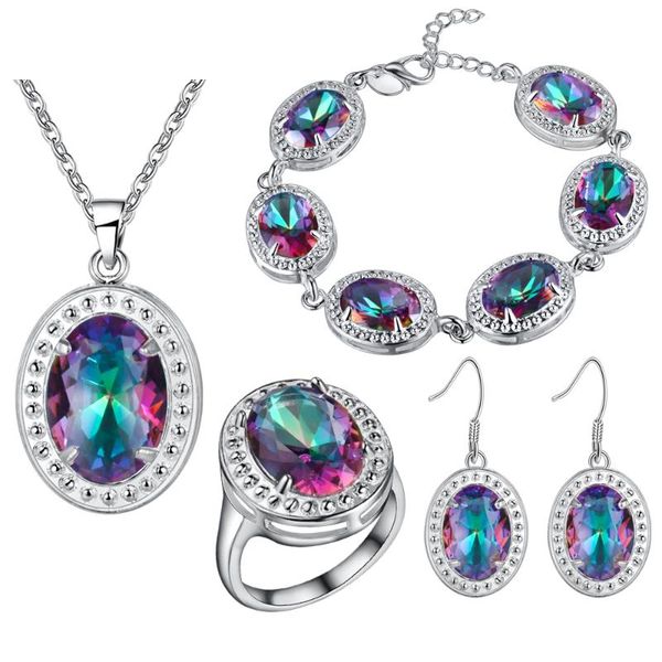 

jewelry sets silver plated plated wedding ornamment women fine romantic pendant necklace drop earrings ring set