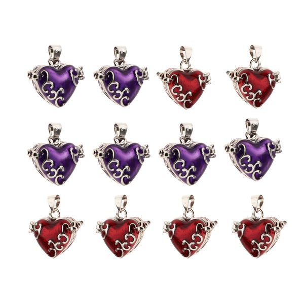 

12pcs enamel heart pendant cremation keepsake urn purple red mixed, Silver