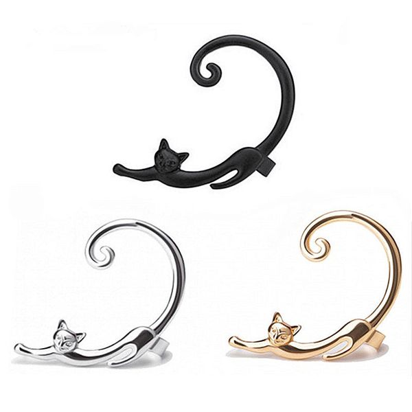 

stud punk style glossy cat post earring ear cuff 3 colors rock animal for women men 2021 wrap jewelry gift 1pc, Golden;silver