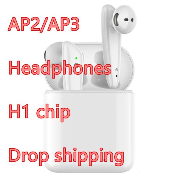 

ap2 ap3 earphones gps rename pods pop up window bluetooth headphone auto paring wireless charging case earbuds dhl ing