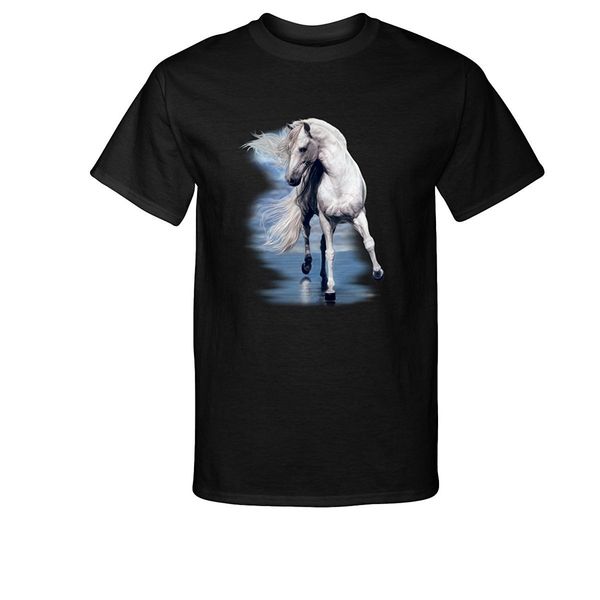 

2019 new fashion tee shirt casual white stallion horse and the sea t-shirt