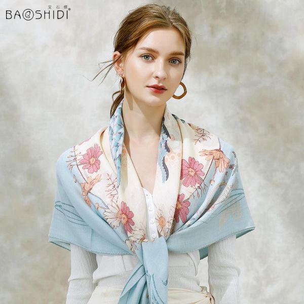 

scarves [baoshidi]2021 winter 100% wool women scarf, warm soft lady scarf,infinity elegant square shawl,luxury designer scarf, Blue;gray