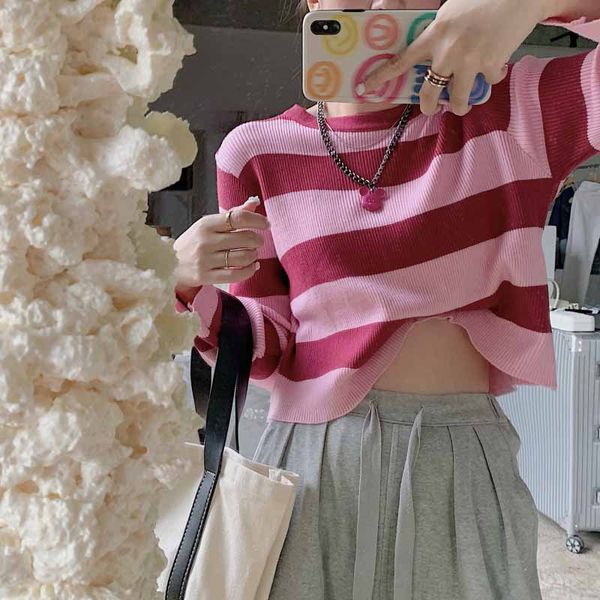 

2020 autumn winter long sleeve striped pullover women knitted sweaters o-neck korean femme jumper female multicolour, White