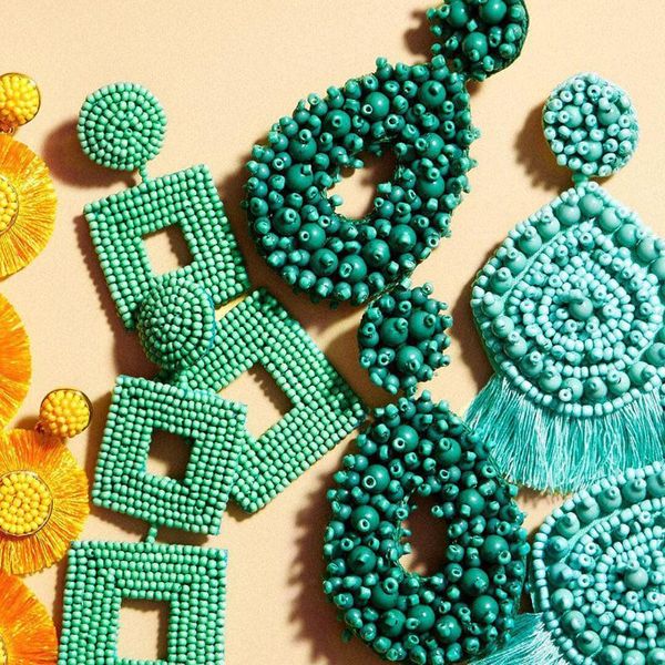 

винтаж этнического big beads water drop кисточка серьга женщина boho handmade себе зеленый мотаться серьги свадебных украшений подарки, Silver