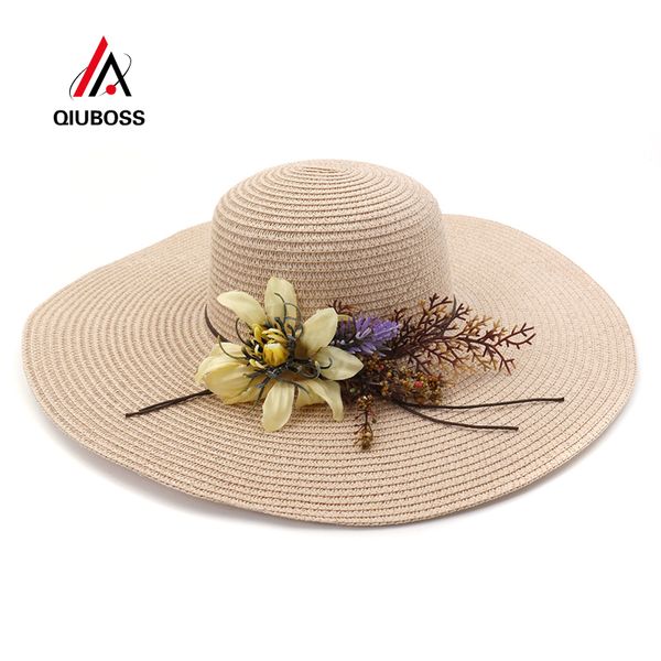 

qiuboss summer women paper straw beach holiday sun hat ladies wide brim sun protection hat female outdoor sunhat sunbonnet, Blue;gray