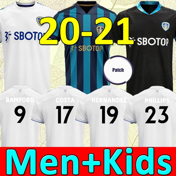 

men + kids 20 21 leeds home soccer jersey united t roberts 2020 2021 harrison costa alioski klich hernandez bamford clarke soccer jersey, Black;yellow