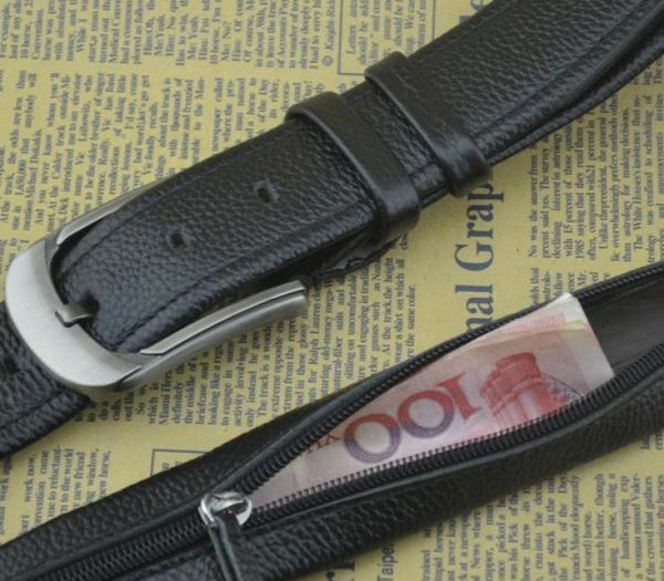

exclusive zipper belt can put money first layer belt men's leather pin buckle secret hidden hot, Black;brown