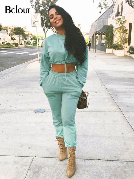 

women's tracksuits bclout green two piece set and pants autumn sports suit female long sleeve high waist pant winter casual crop mujer, Gray