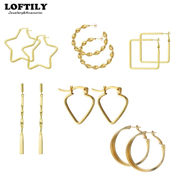 

hoop & huggie vintage jewelry retro punk gold colour geometry statement heart earring for women irregular drop big hollow star, Golden;silver