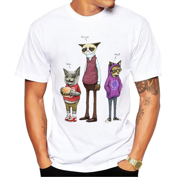 

2018 men's fashion sum catz print t-shirt summer cool breathable t shirt hipster cat man tee