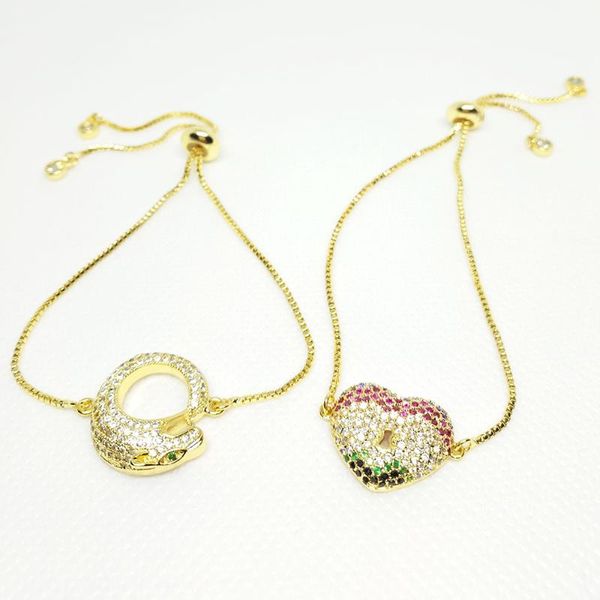 

rainbow heart bracelet zircon for woman 24k gold jewelry rainbow friendship bracelet adjustable pulsera de serpiente drpb-19, Black