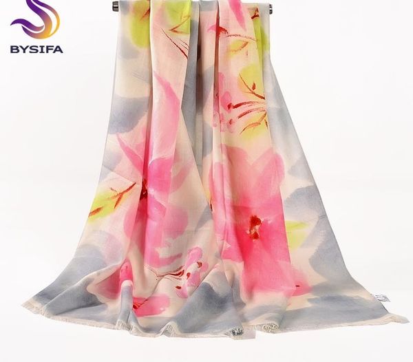 

bysifa] winter long scarves women grey pink wool scarf shawl spring autumn grade australian wool scarves wraps 180*70cm, Blue;gray