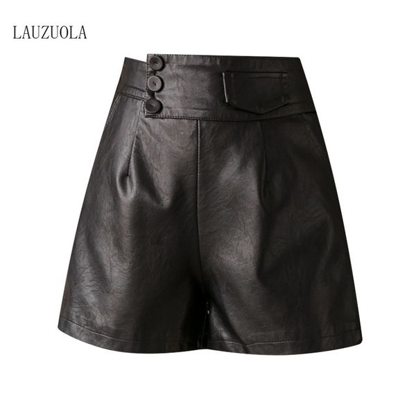 

women's shorts black pu leather with pockets korean fashion high waist skinny zipper micro skirts for women 2021 autumn winter, White;black