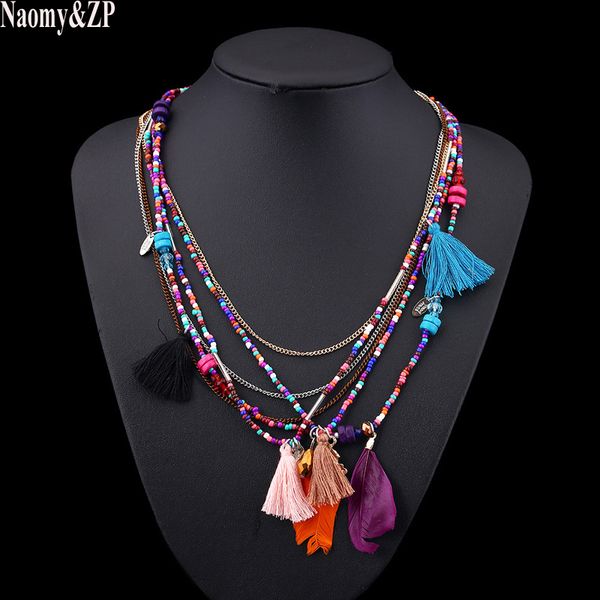 

naomy&zp bohemian multi color feather necklaces beads tassel maxi long ethnic chain jewelry statement necklace for women collare, Silver