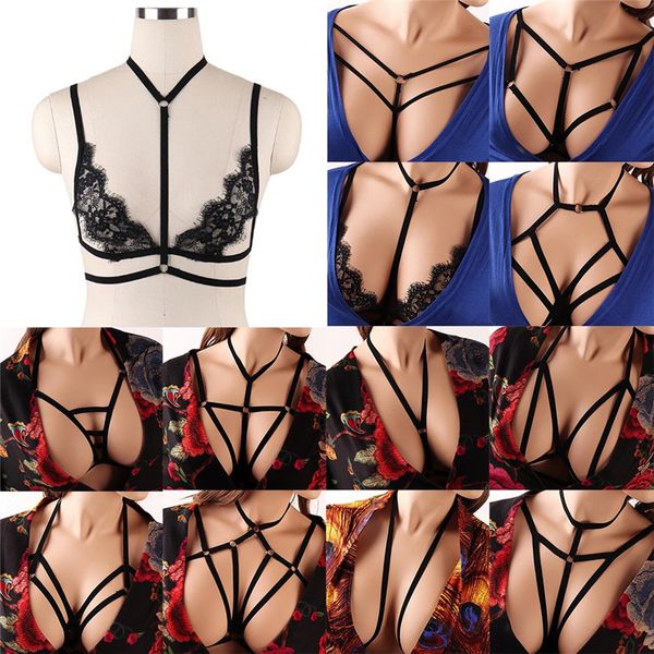 

pinksee 12 styles summer body bra chain bikini for women black punk chain choker necklace beach jewelry, Silver