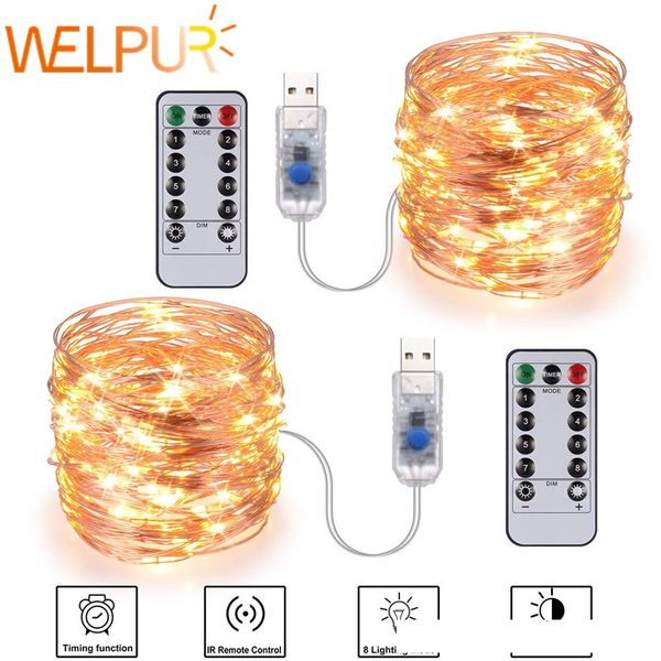 

festive outdoor copper string light remote control timing battery usb garden light for party christmas decoration- 10m