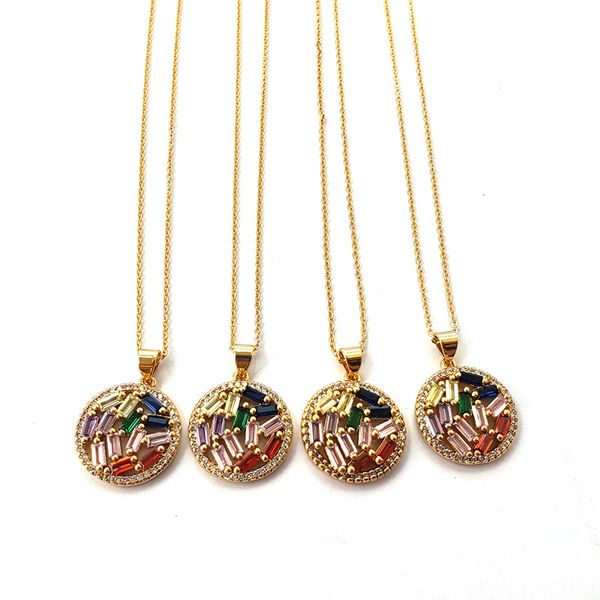 

chains 5pcs rainbow cubic zirconia hollow circle pendants necklaces for women elegant round shaped jewelry multi-color party 437, Silver
