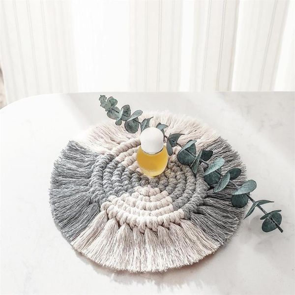 

mats & pads macrame cup pad boho tassel nonslip cotton woven bohemia tablecloth heat insulated mat for kitchen home decor