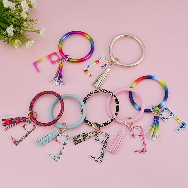 

contouchless door opener leather key ring handheld keychain no touch key tools public surface protection press elevator key tools vt1597