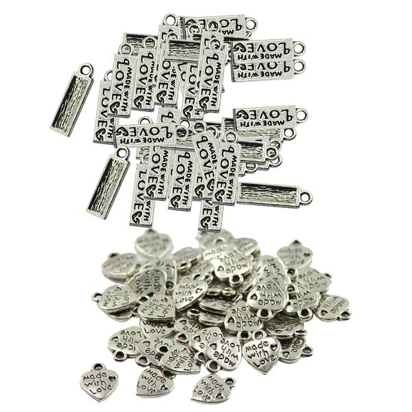 

100 pieces made with love rectangle love heart shape pendant diy making, Black