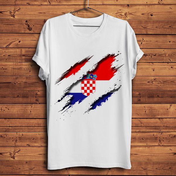 

3d vision croatia flag inside tearing tshirt men summer new white short sleeve homme casual t shirt streetwear tee