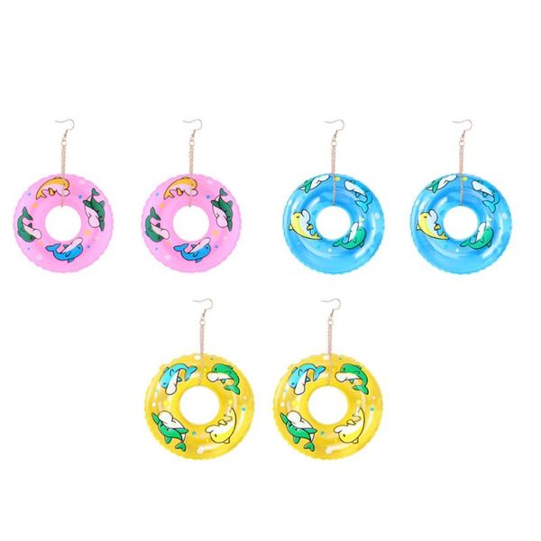 

3 pairs cartoon ear pendant funny ear decors plastic swimming ring shaped jewelry for festival woman lady, Golden;silver