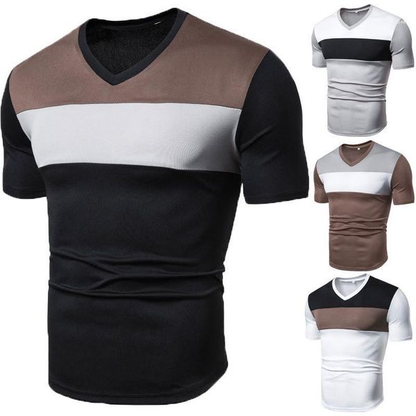

male tees patchwok color designer mens tshirts casual slim short sleeve v neck pullovers casual, White;black