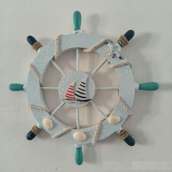 

28cm wooden boat ship rudder fishing net shells home decor mediterranean style blue white wall nautical decorations