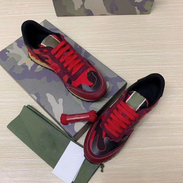 

mens fashion sneakers camo camouflage studded shoes rockrunner trainer lace leather causal shoestrainers luxury men shoe designer, Black