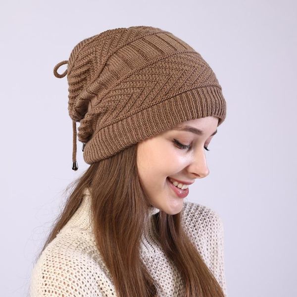 

winter women knitted cotton caps solid color fashion ski warm comfortable thick hats turban slouchy beanie bone #3, Blue;gray