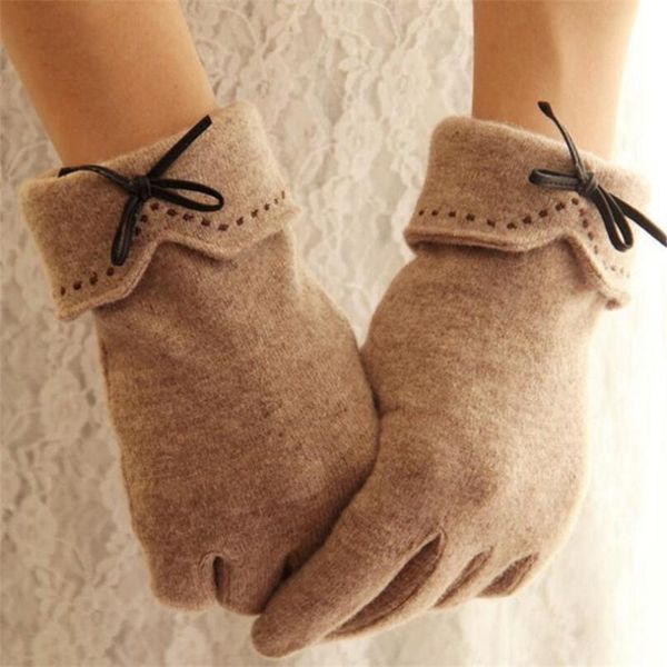 

five fingers gloves viianles touched bow glove mittens cashmere guantes design fashion women' winter wool elegant warm, Blue;gray