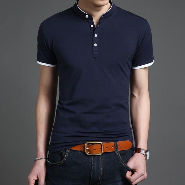 

men's t-shirts short-sleeved t-shirt summer business solid color stand-up collar shirt 2021 middle-aged korean version of the, White;black