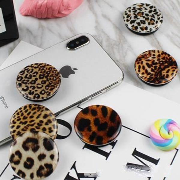 

new universal round shape leopard air bag grip and expandable cell phone holder stand grip phone holder with retail package dhl