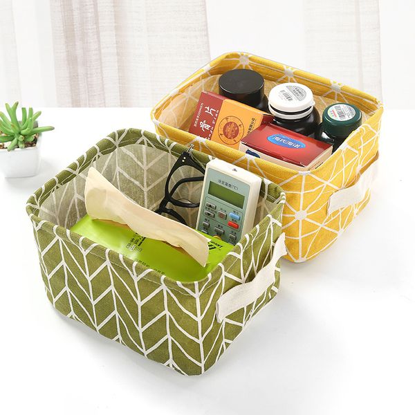 

cube cotton linen fabric storage basket clothes folding storage box for nursery underwear toy organizer laundry basket with handle