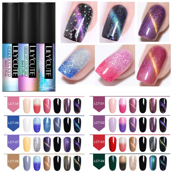 

lilycute 6pcs/lot glitter uv nail gel polish set super shiny cat eyes chameleon led nail varnish varnish kits semi permanent gel, Red;pink