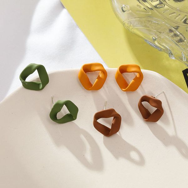 

carvejewl korean design cute small stud earring gray normcore simple style twisted irregular triangle earrings for women jewelry, Golden;silver