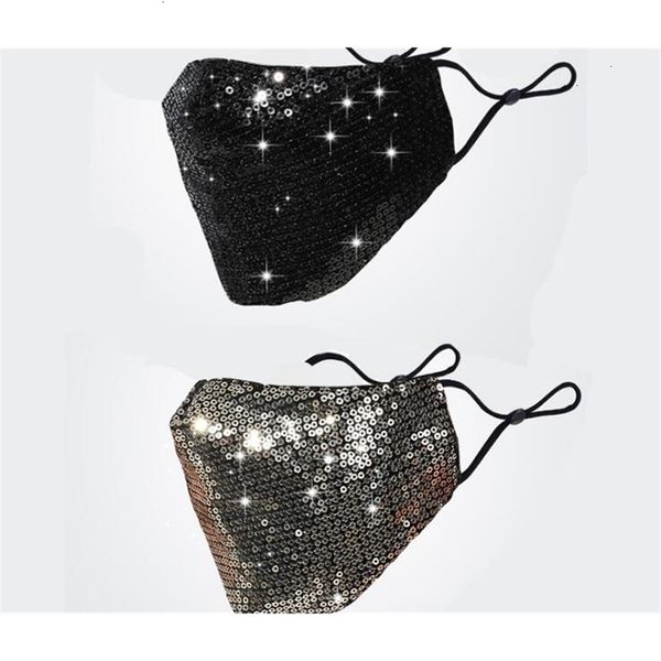 

factory outletreusable washable sequin face bling paillette lady salon cotton masks designer luxury dust-proof protective adjustable mask