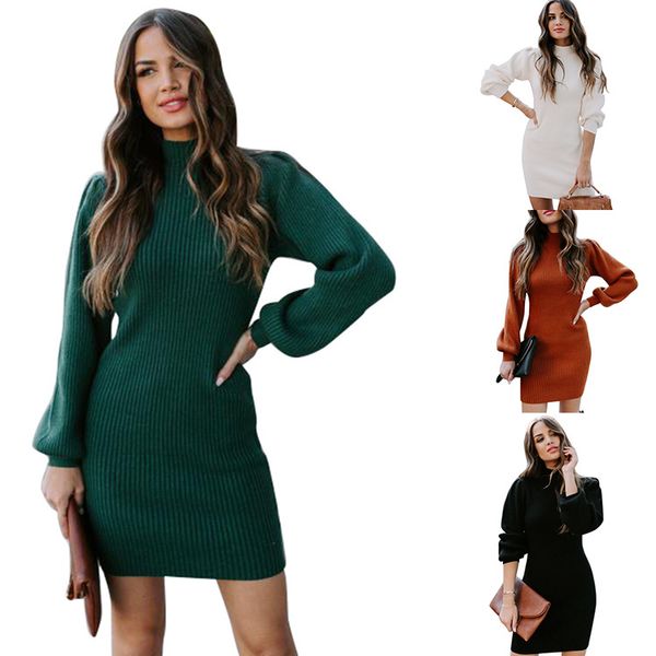 

women dress sweater high neck slim fit thick tight knit sweater women dress 4 color s-xl size, Black;gray