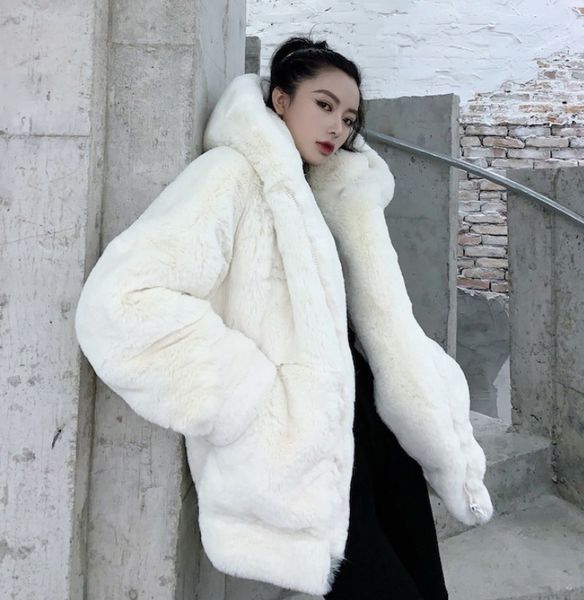 

женщины зима сплошного цвета сыпучие повседневный толстый теплый мех кожа женщина мода новая комфортный капюшон верхняя одежда дама пальто, Black