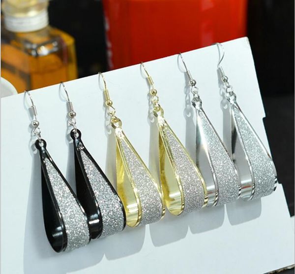 

2020 new fashion woman exaggerated earrings gold silvery black ellipse retro frosted water drop big ear ring 68mm*14mm, Silver