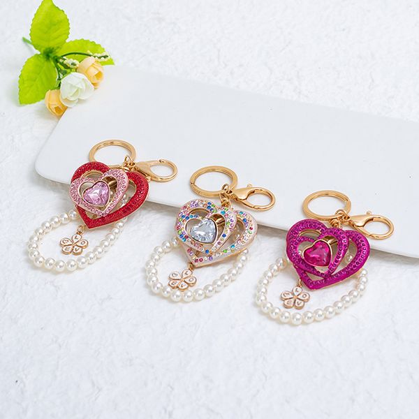 

keychains 2021 creative love heart pearl women bag charm pendant car key chain accessories fashion birthday wedding gifts, Silver