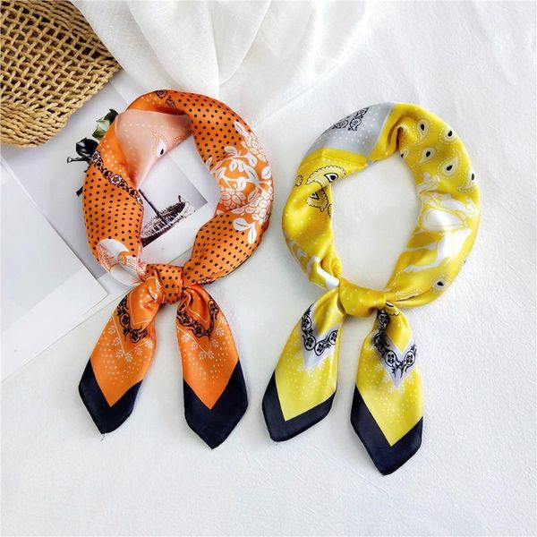 

70x70cm new dot print square neck scarf bandana women fashion silk stain hair head headwraps scarfs for ladies bag bandama, Blue;gray