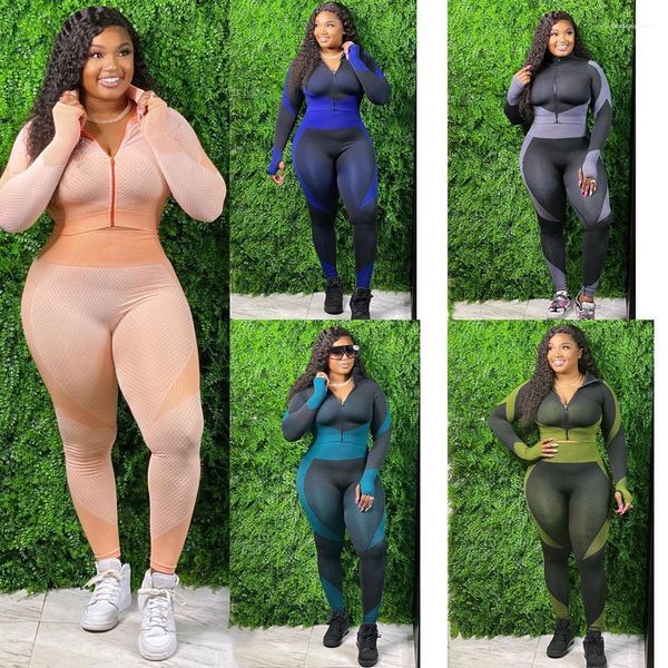 

контраст цвета zipper casual йоги женская одежда 2 piece set осень зима женщин конструктора костюмы с длинным рукавом нагрудные шея, Gray