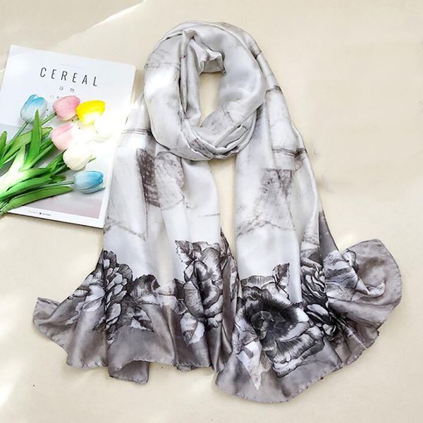 

silk scarves women scarf headband echarpe femme flower180*90cm hijabs head scarves bufanda mujer, Blue;gray