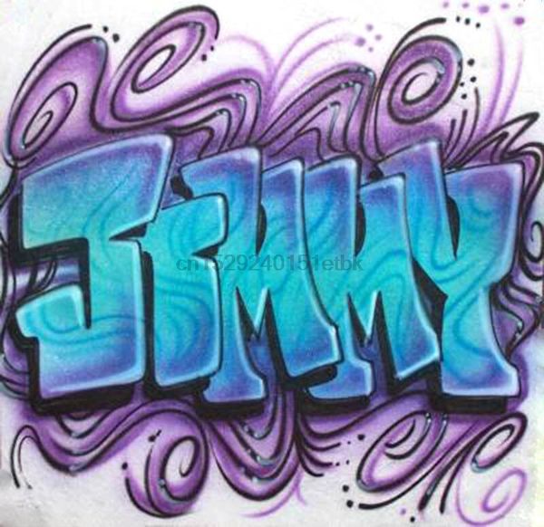 

airbrushed graffiti block letters with swirls tyle personalized t-shirt