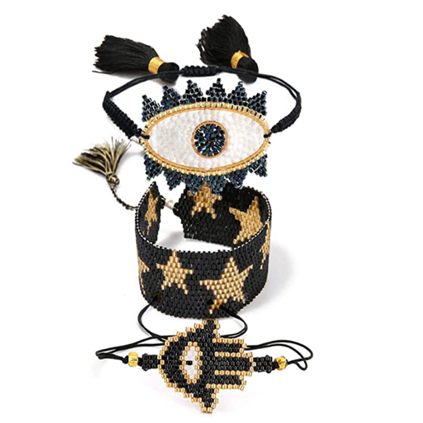 

showboho miyuki seed beads bracelet evil eye star lips bracelet cuff women bangle summer charms woven jewelry, Golden;silver