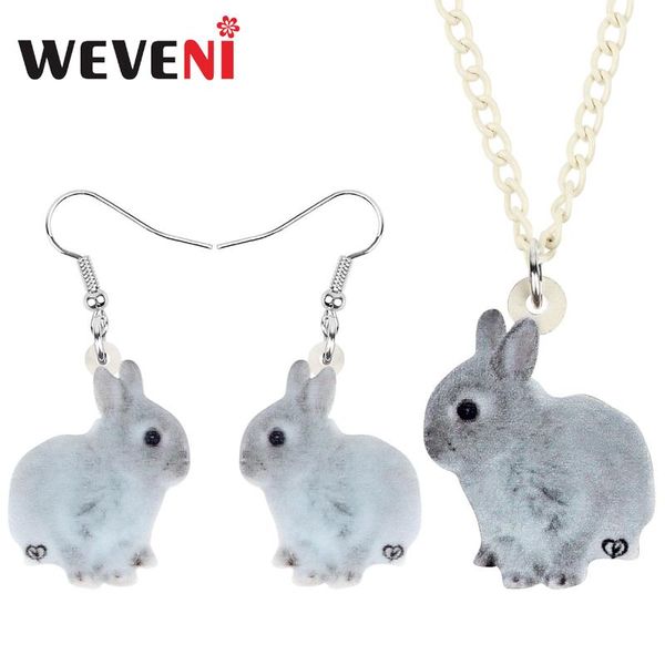 

weveni acrylic easter grey hare jewelry sets cute animal necklace earrings for women teens girls novelty gifts decoration, Silver