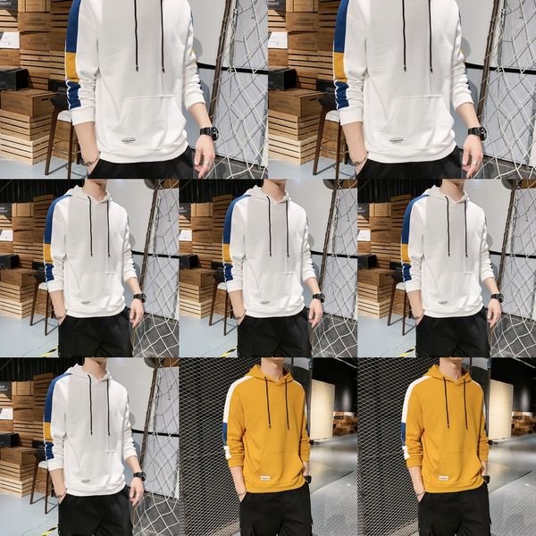 

2020 autumn new men's sweaterhoodie sweaterhoodie sweater solid color casual trendy t-shirt men's loose all-match ptwzm, Black