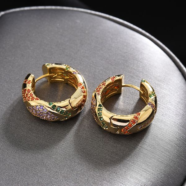 

hoop & huggie luxury design colorful micro zircon geometric earrings vintage gold color india statement accessories brincos zk30, Golden;silver